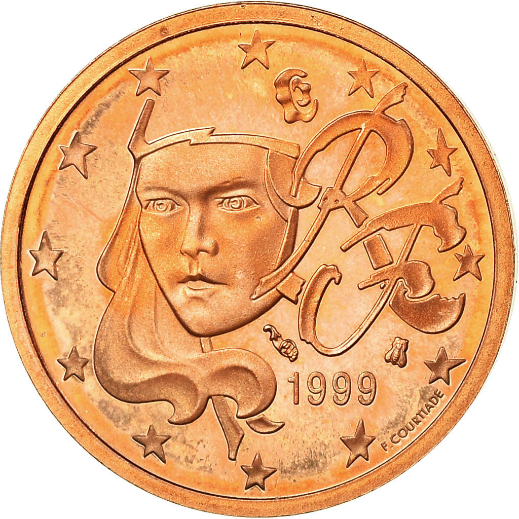 France, 2 Euro Cent, 1999, Proof, MS(65-70), Copper Plated Steel, KM:1283