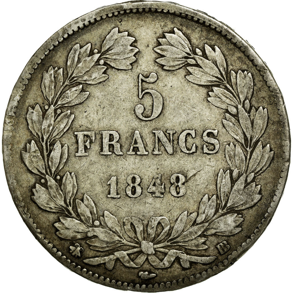 Moneta, Francia, Louis-Philippe, 5 Francs, 1848, Strasbourg, MB+, Argento