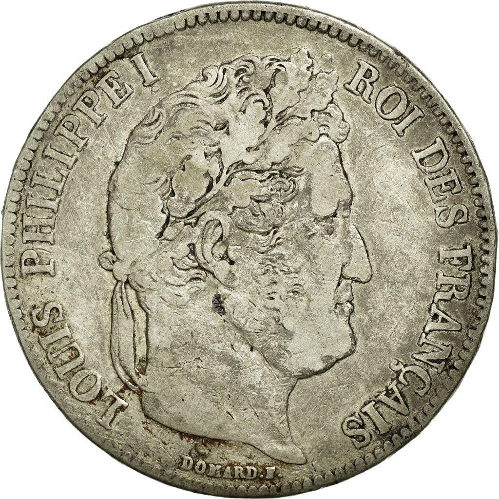 Moneta, Francia, Louis-Philippe, 5 Francs, 1839, Paris, MB+, Argento, KM:749.1