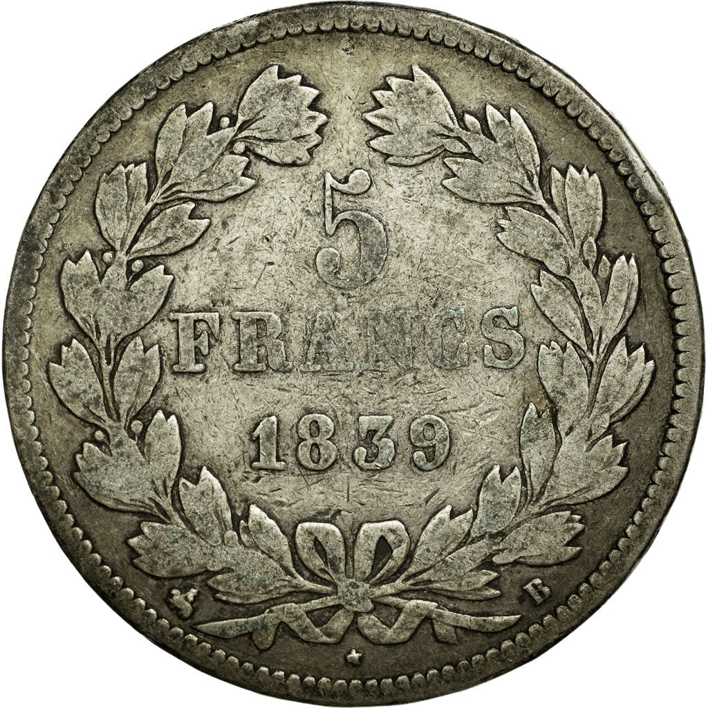 Coin, France, Louis-Philippe, 5 Francs, 1839, Rouen, VF(20-25), Silver