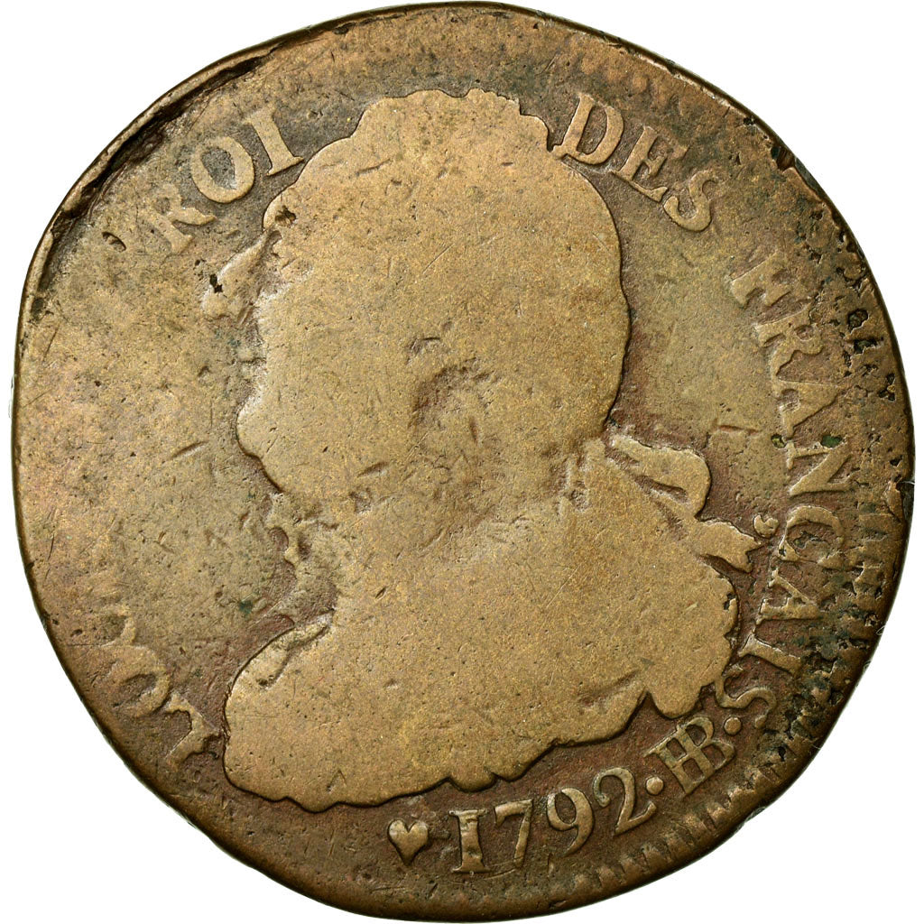 Moneta, Francja, 2 sols français, 2 Sols, 1792, Strasbourg, F(12-15), Bronze