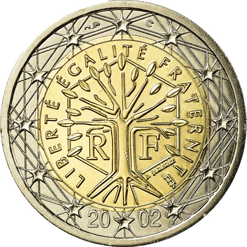 France, 2 Euro, 2002, MS(65-70), Bi-Metallic, KM:1289