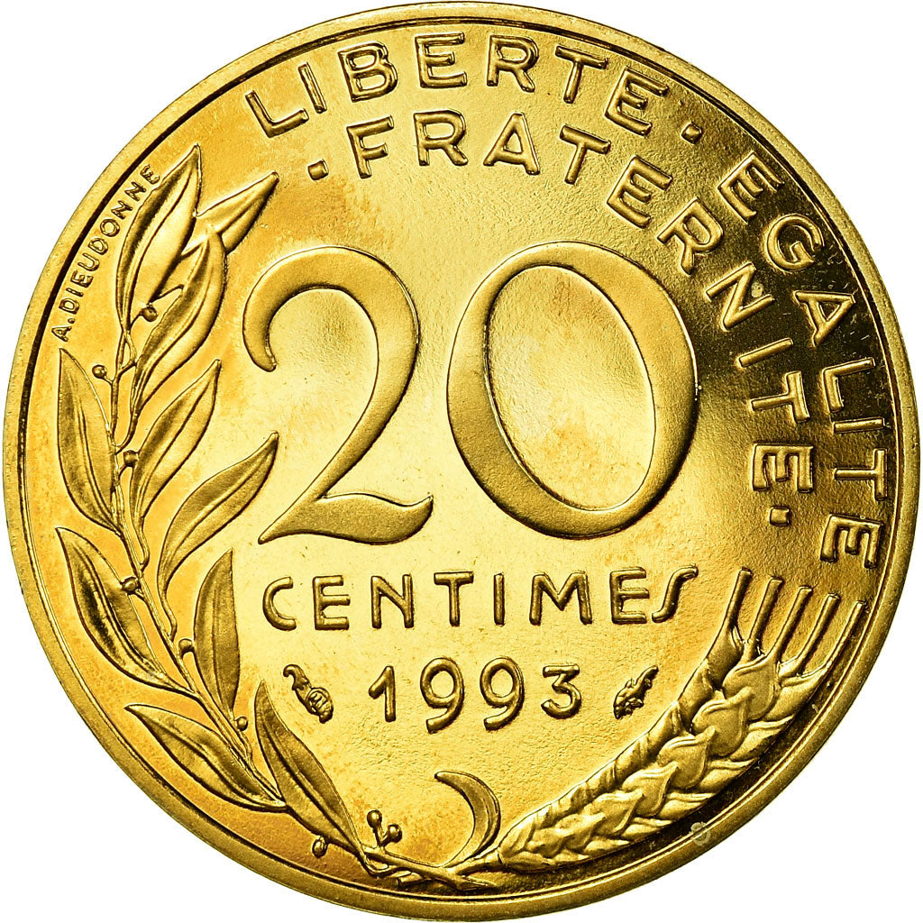 Moneda, Francia, Marianne, 20 Centimes, 1993, Paris, Proof, FDC, Aluminio -
