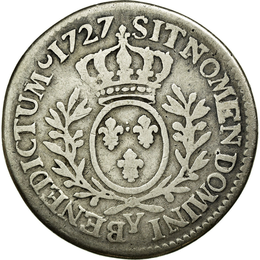 Coin, France, Louis XV, 1/5 Écu aux branches d'olivier, 24 Sols, 1/5 ECU, 1727