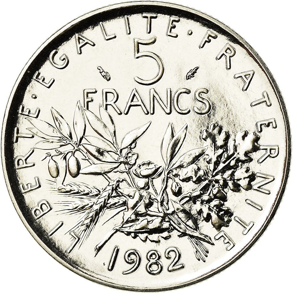 Munten, Frankrijk, Semeuse, 5 Francs, 1982, Paris, FDC, Nickel Clad