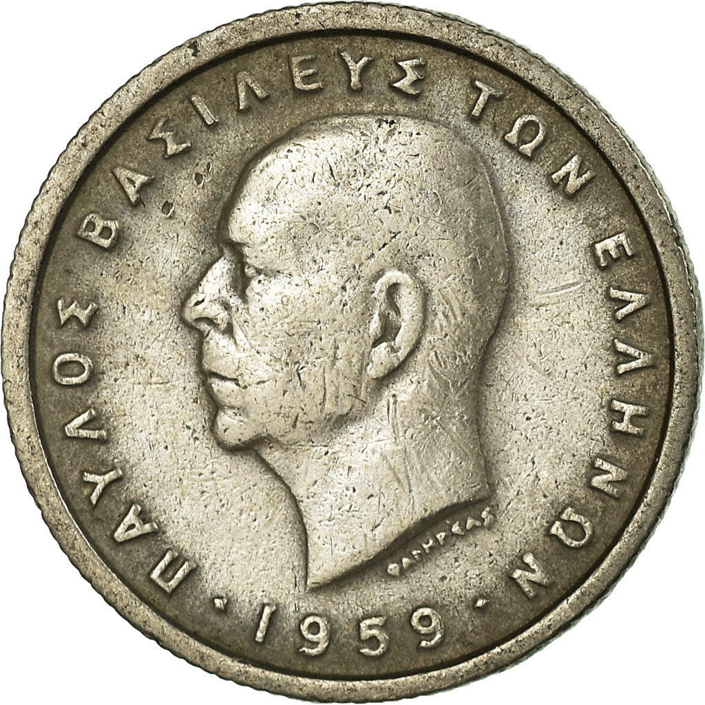 Moeda, Grécia, Paul I, 50 Lepta, 1959, EF(40-45), Cobre-níquel, KM:80