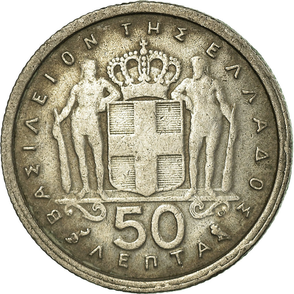 Moeda, Grécia, Paul I, 50 Lepta, 1959, EF(40-45), Cobre-níquel, KM:80