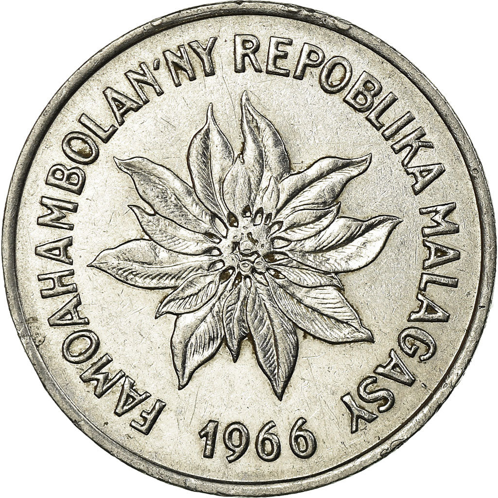 Moneta, Madagascar, 5 Francs, Ariary, 1966, Paris, EF(40-45), Stal nierdzewna