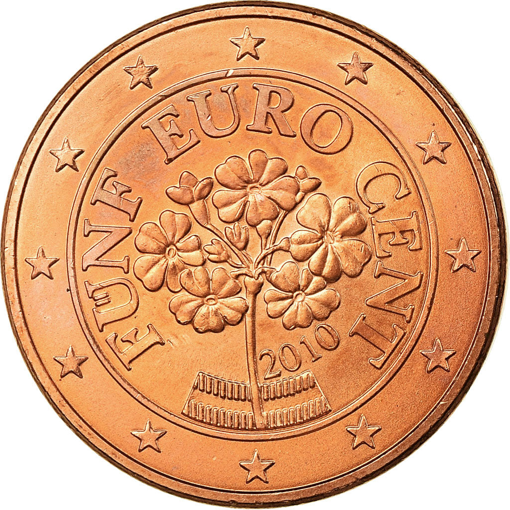Österreich, 5 Euro Cent, 2010, STGL, Copper Plated Steel, KM:3084