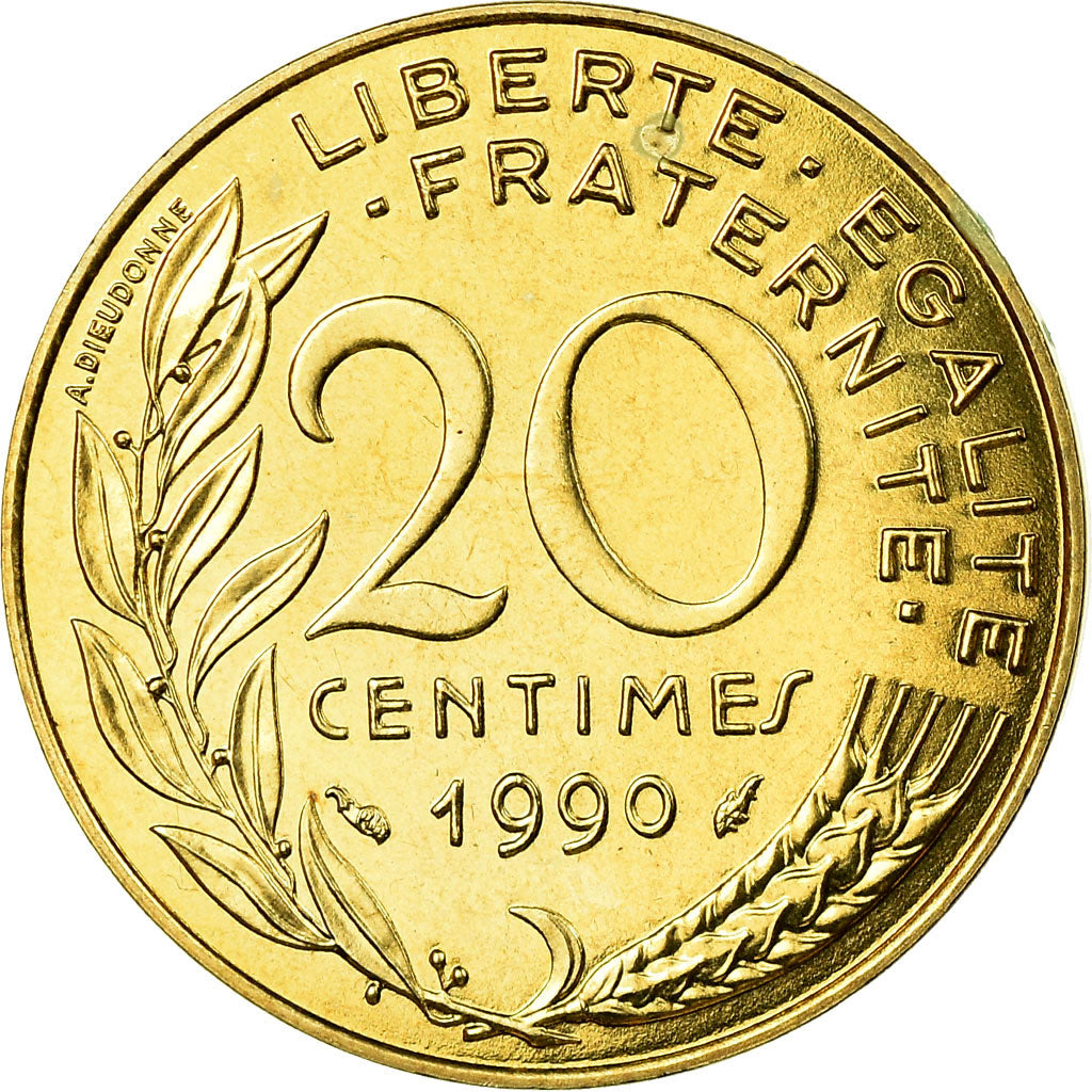 Coin, France, Marianne, 20 Centimes, 1990, Paris, MS(65-70), Aluminum-Bronze