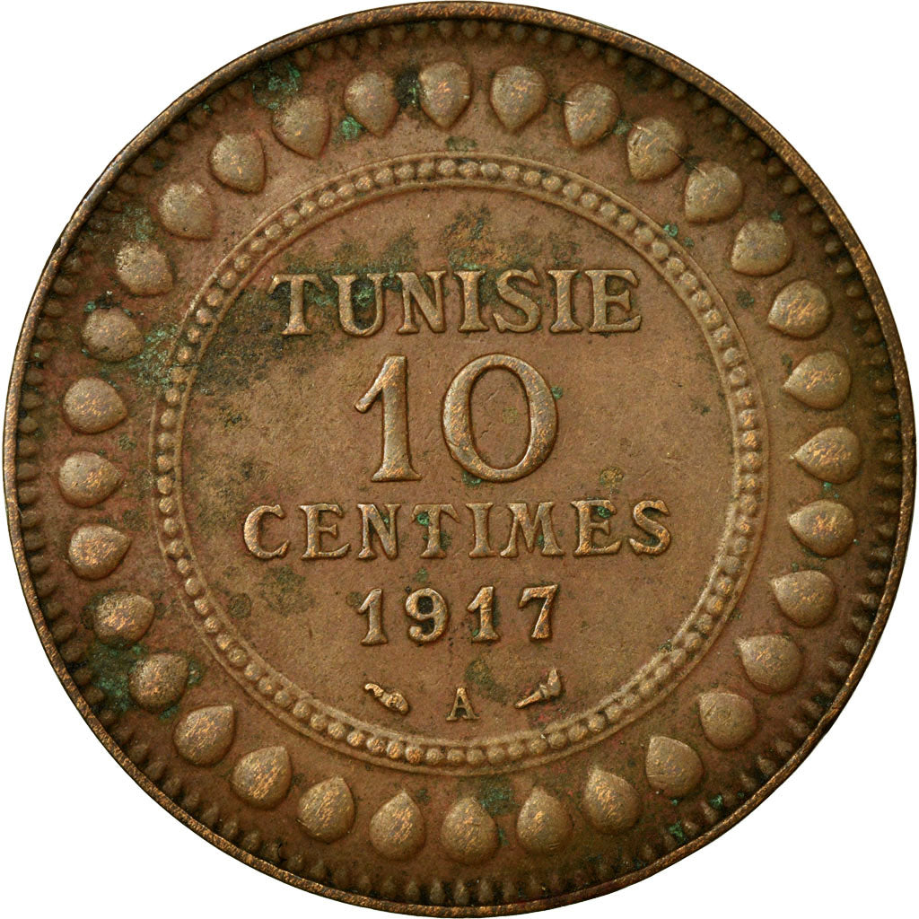Monnaie, Tunisie, Muhammad al-Nasir Bey, 10 Centimes, 1917, Paris, TTB, Bronze