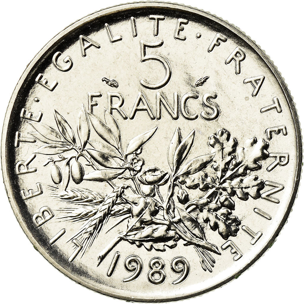 Moneta, Francia, Semeuse, 5 Francs, 1989, Paris, FDC, Nichel placcato