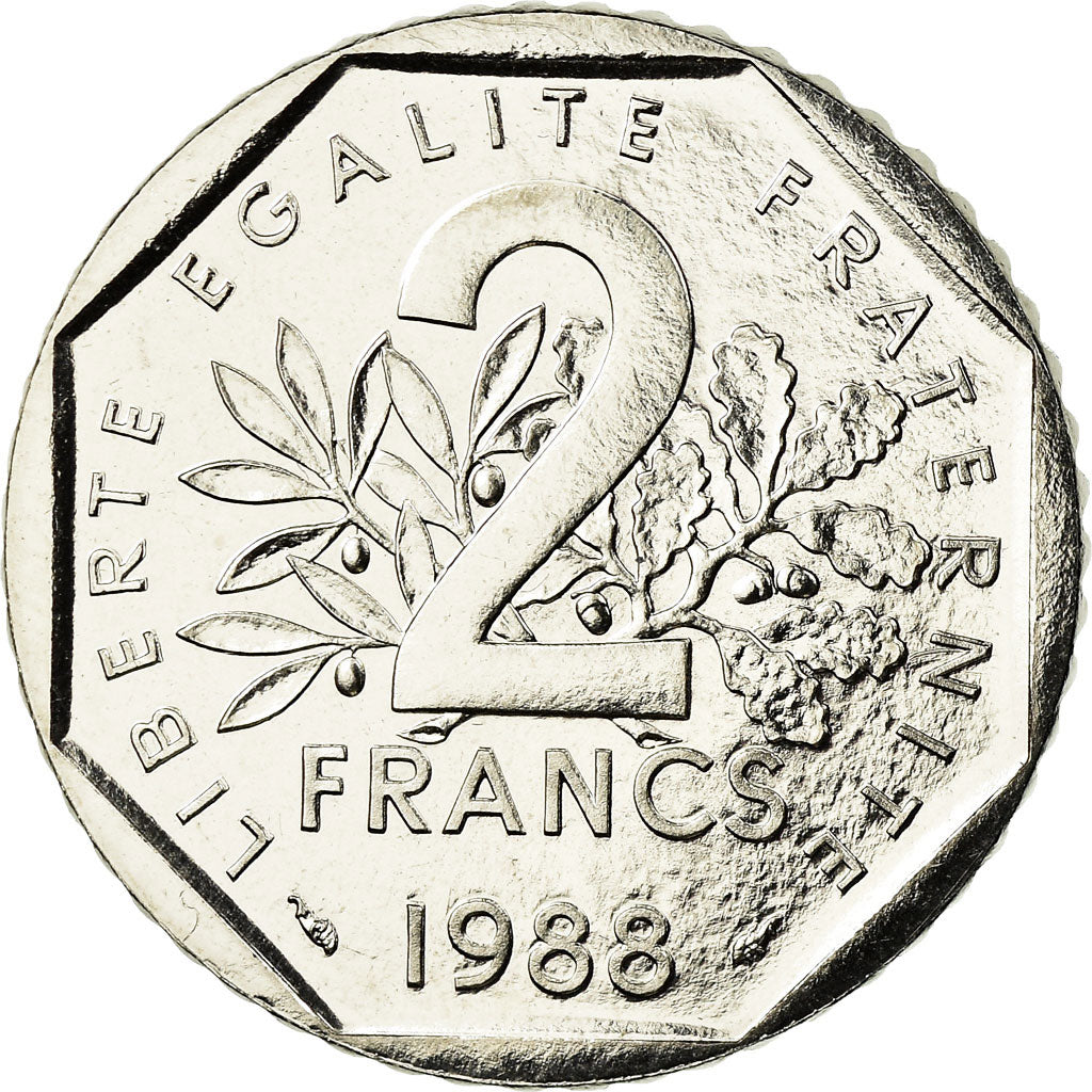 Munten, Frankrijk, Semeuse, 2 Francs, 1988, Paris, FDC, Nickel, KM:942.1