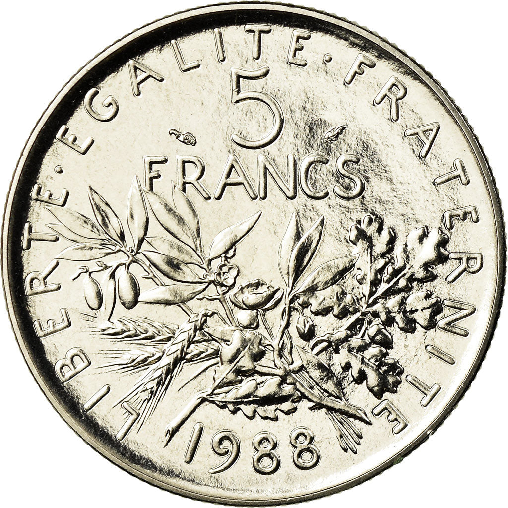 Moneta, Francja, Semeuse, 5 Francs, 1988, Paris, MS(65-70), Nikiel powlekany