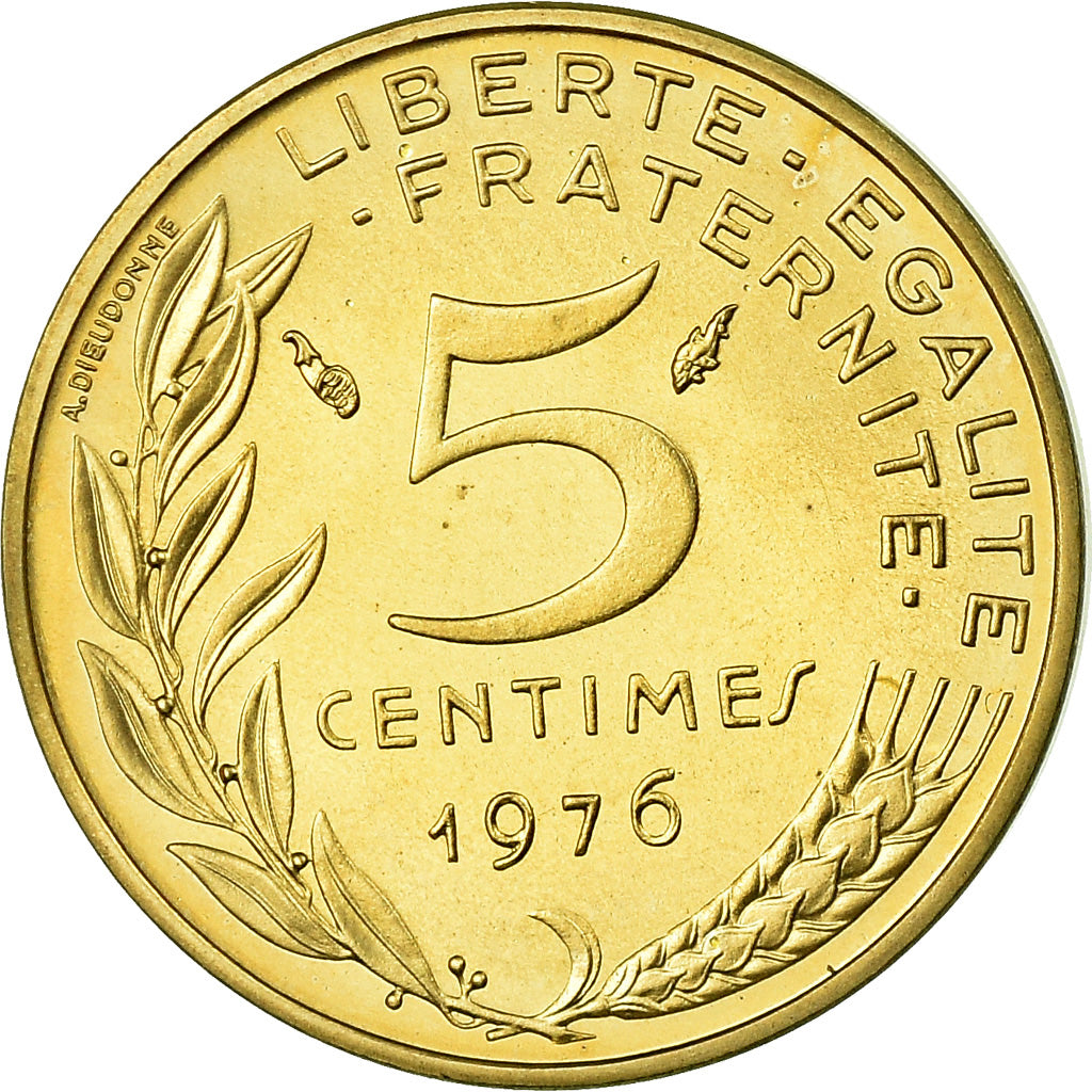 Moeda, França, Marianne, 5 Centimes, 1976, Paris, MS(65-70), Alumínio-Bronze