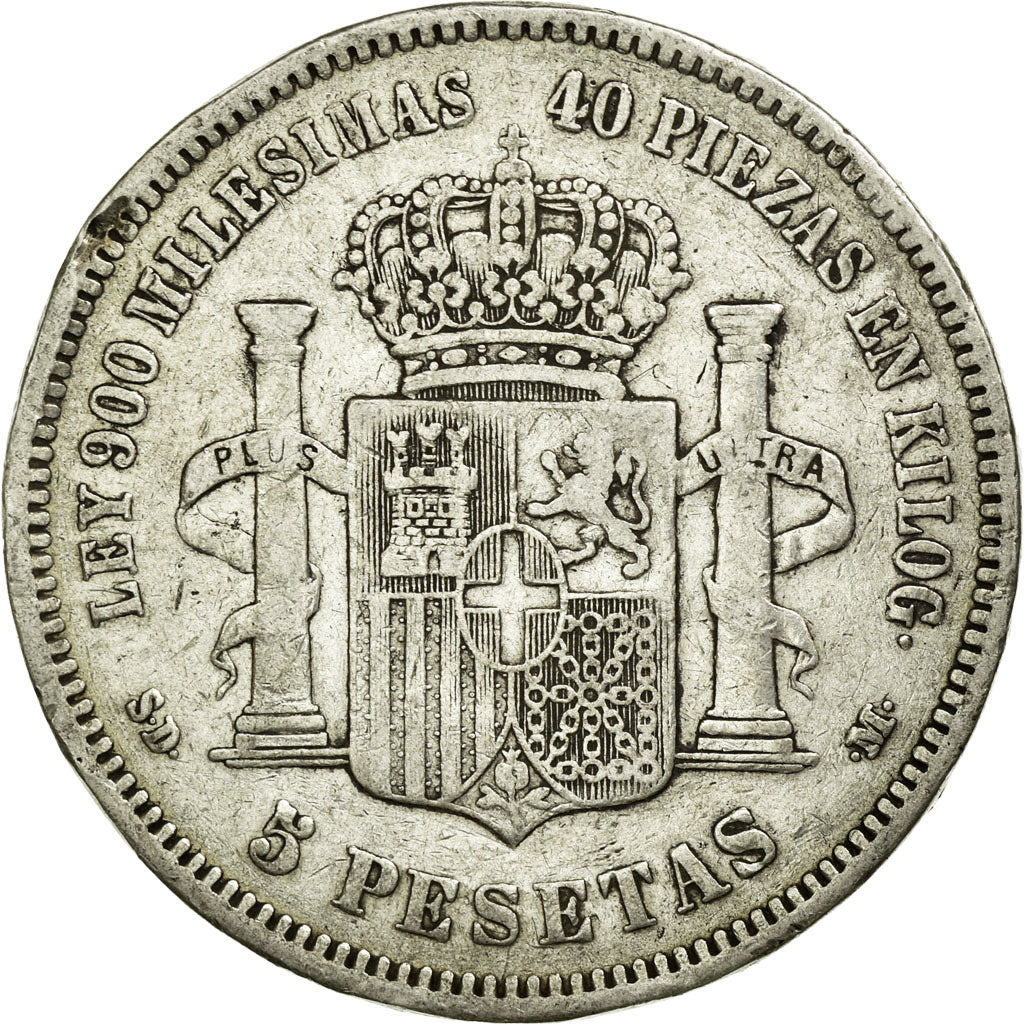 Coin, Spain, Amadeao I, 5 Pesetas, 1871, VF(30-35), Silver, KM:666
