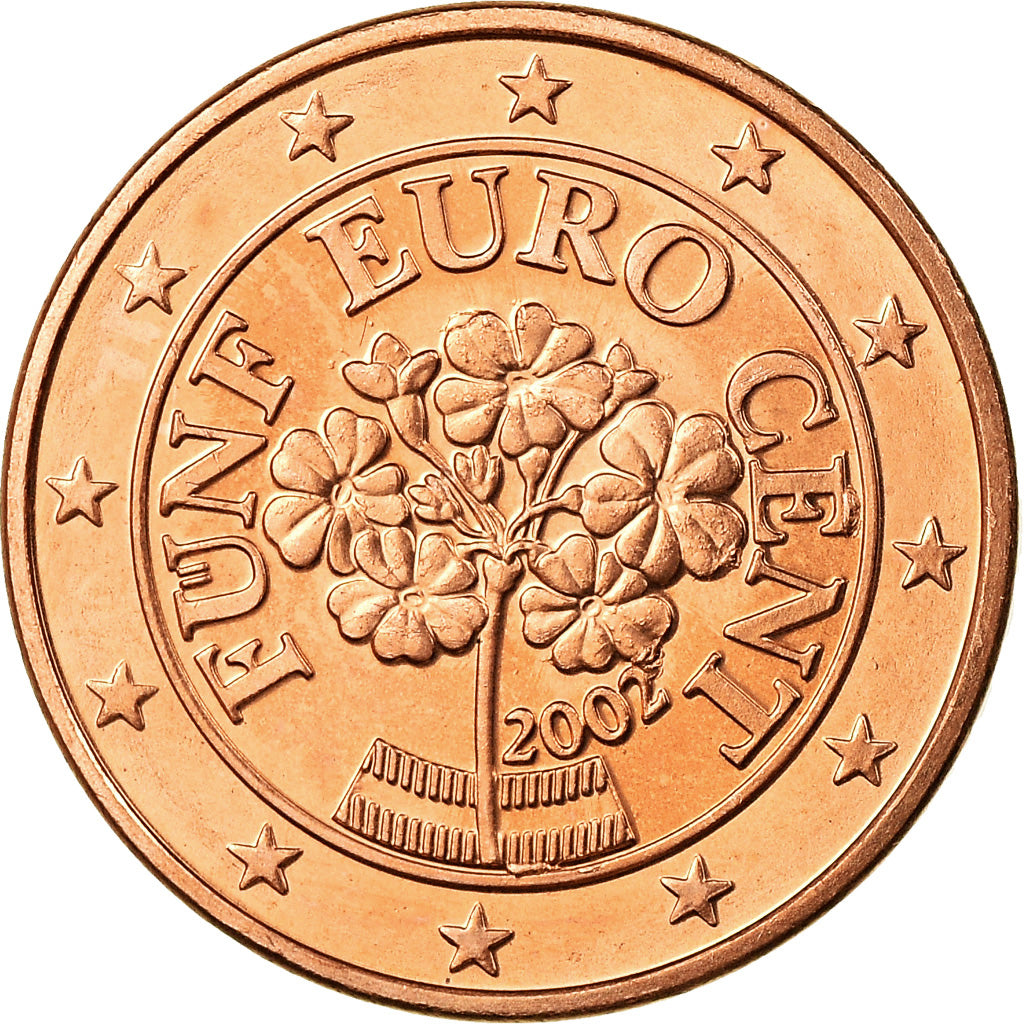 Österreich, 5 Euro Cent, 2002, UNZ, Copper Plated Steel, KM:3084