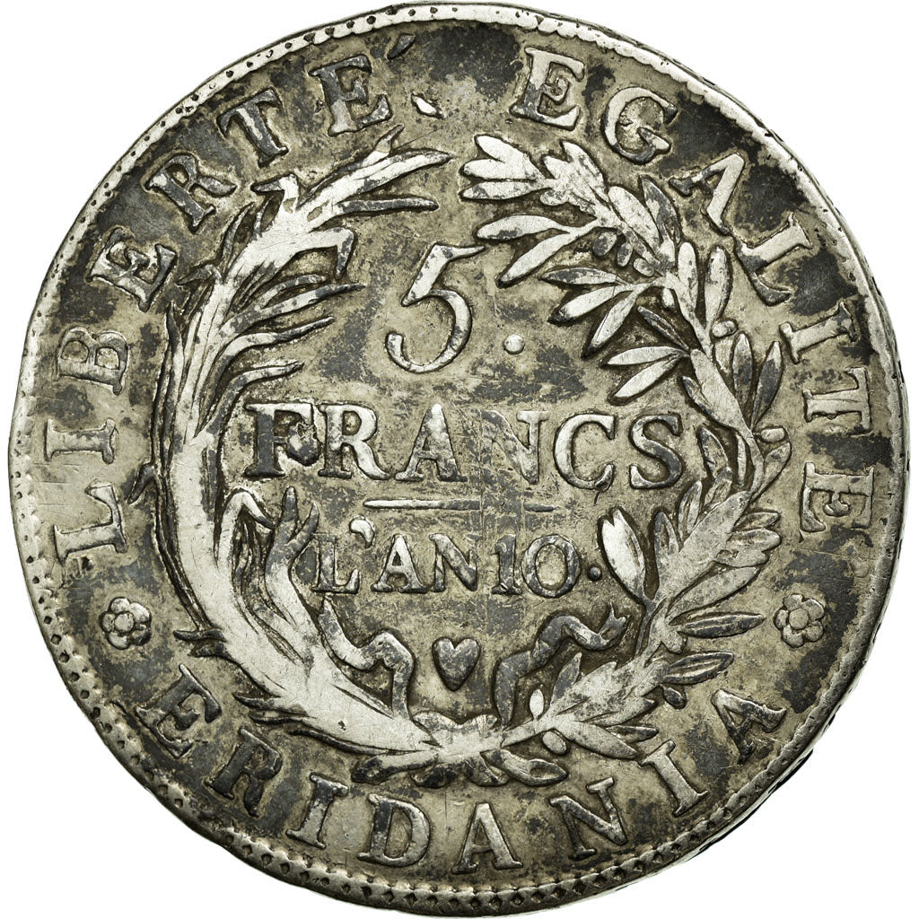 Coin, ITALIAN STATES, PIEDMONT REPUBLIC, 5 Francs, 1801, VF(20-25), Silver, KM:4