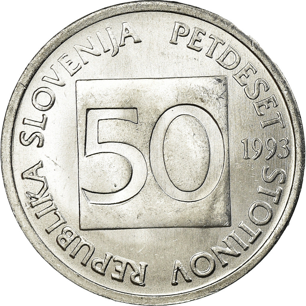 Coin, Slovenia, 50 Stotinov, 1993, AU(55-58), Aluminum, KM:3
