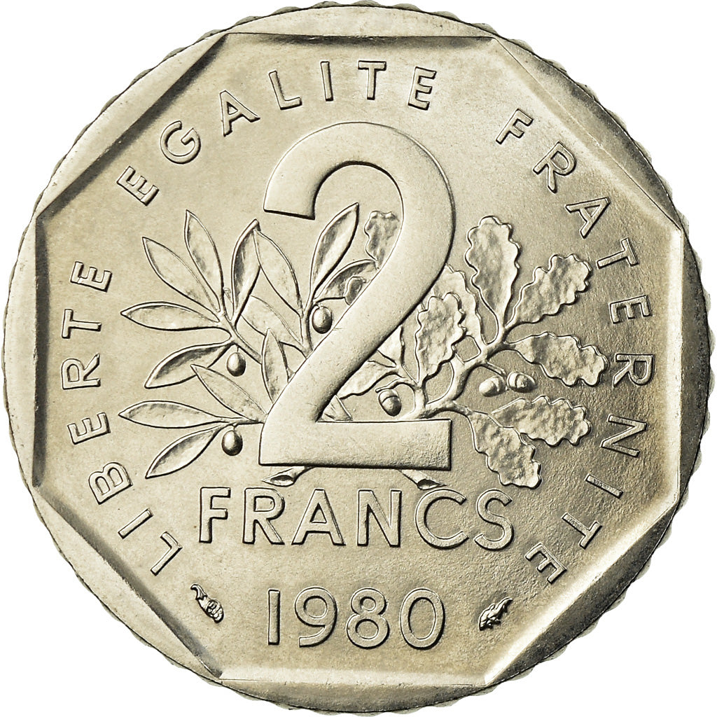 Moneda, Francia, Semeuse, 2 Francs, 1980, FDC, Níquel, KM:942.1, Gadoury:547