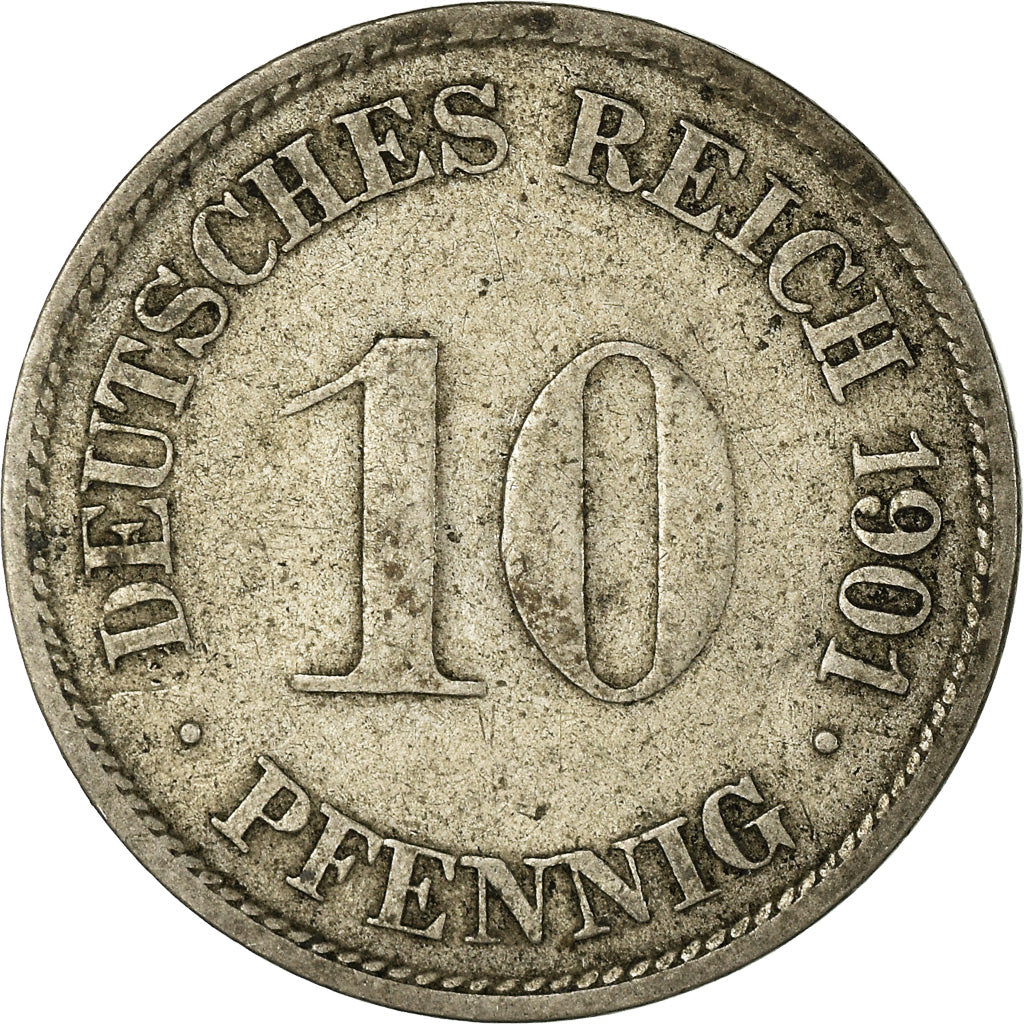 Moneta, NIEMCY - IMPERIUM, Wilhelm II, 10 Pfennig, 1901, Karlsruhe, VF(30-35)