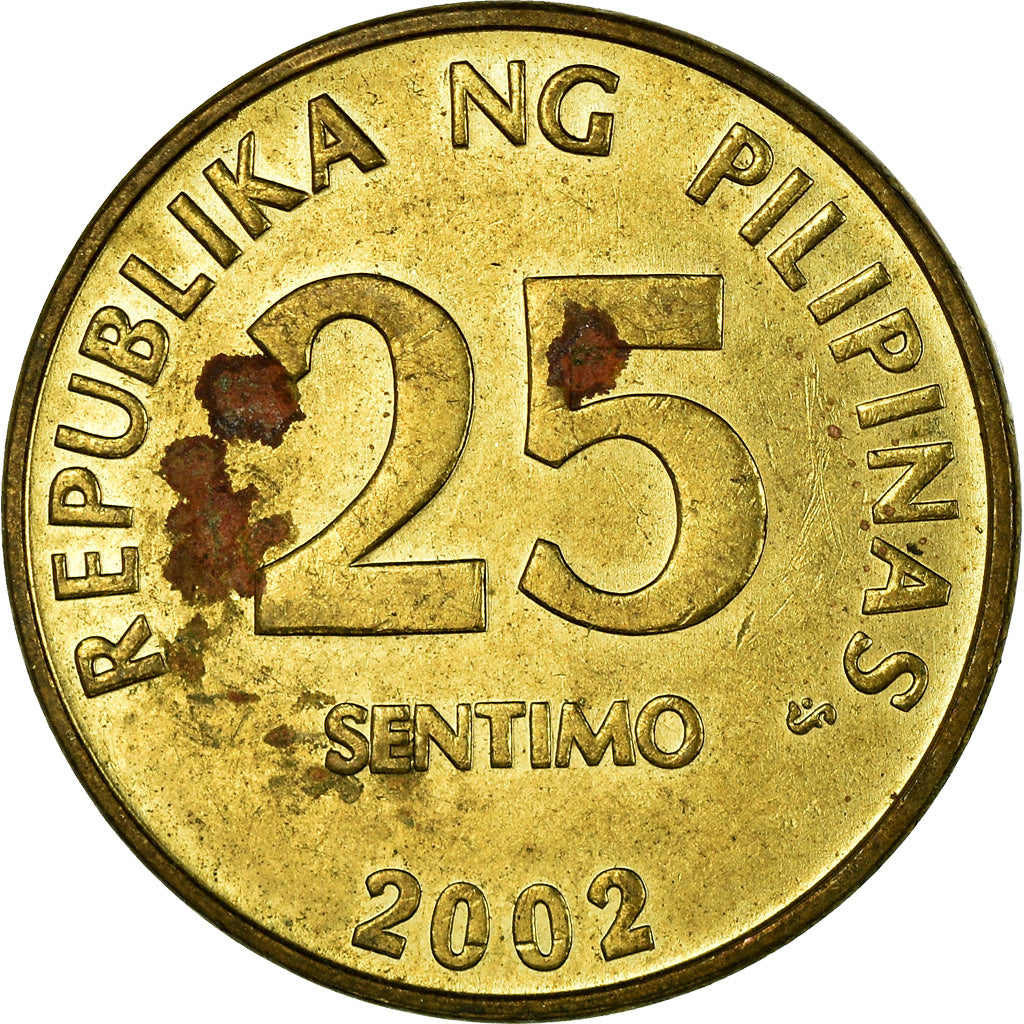 Coin, Philippines, 25 Sentimos, 2002, EF(40-45), Brass, KM:271