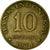 Moneta, Indonesia, 10 Rupiah, 1974, MB+, Acciaio ricoperto in ottone, KM:38