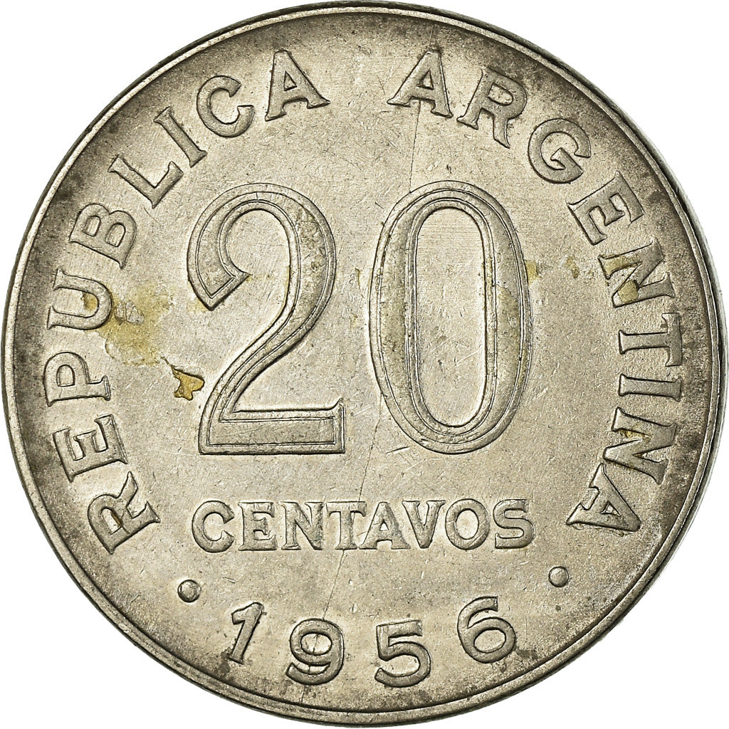 Monnaie, Argentine, 20 Centavos, 1956, TTB, Nickel Clad Steel, KM:52