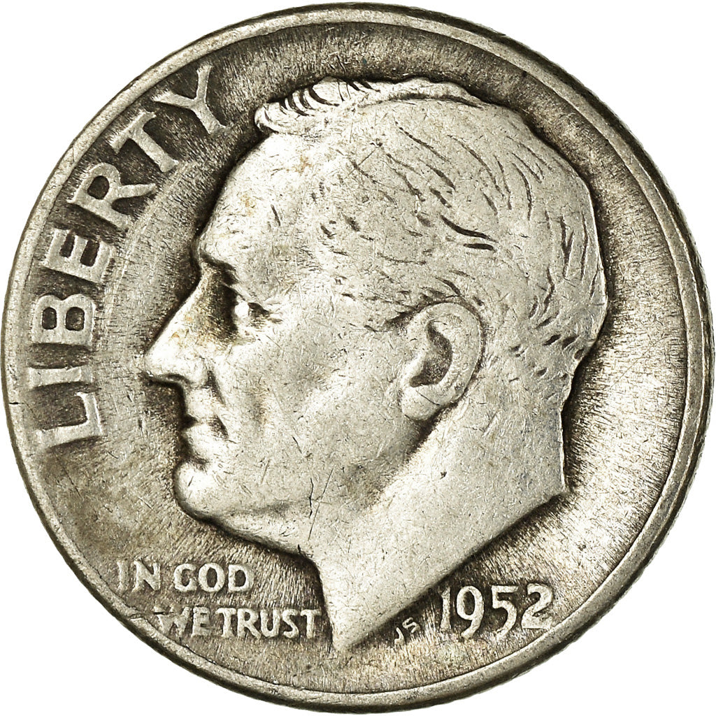 Coin, United States, Roosevelt Dime, Dime, 1952, U.S. Mint, Philadelphia