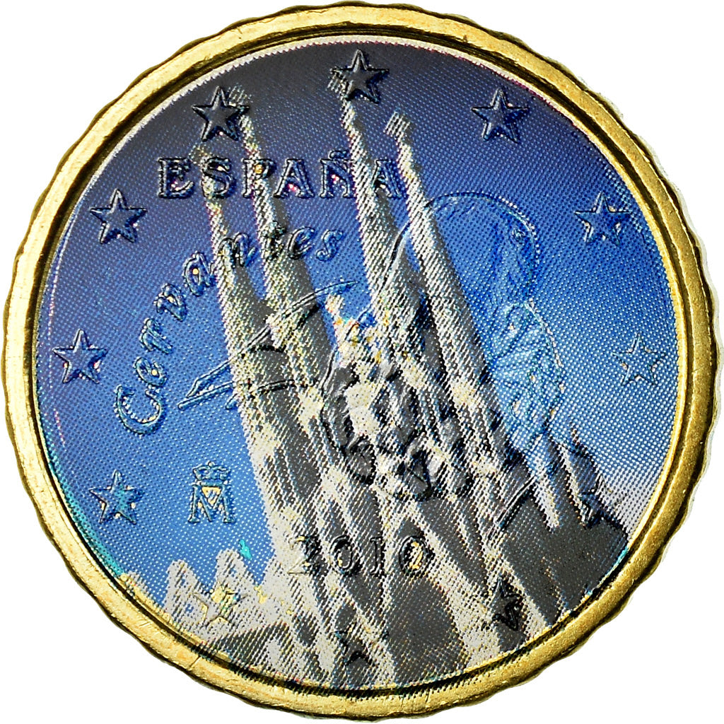 Spanien, 10 Euro Cent, Sagrada Familia, 2010, Colorised, VZ, Messing, KM:1147