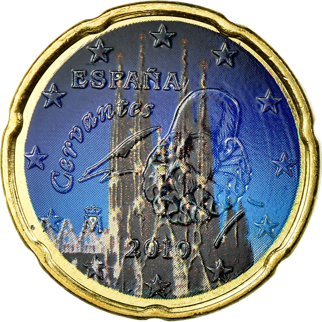 Spain, 20 Euro Cent, Sagrada Familia, 2010, Colorised, AU(55-58), Brass, KM:1148