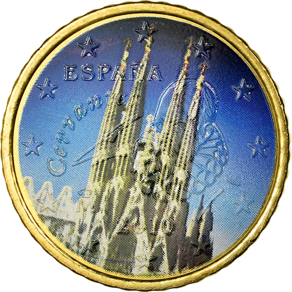 Spain, 50 Euro Cent, Sagrada Familia, 2010, Colorised, AU(55-58), Brass, KM:1149