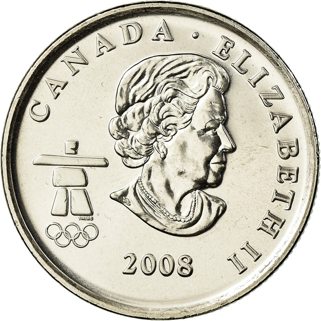 Moneda, Canadá, Elizabeth II, Bobsleigh, 25 Cents, 2008, SC, Níquel chapado en