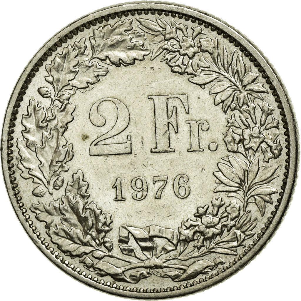 Coin, Switzerland, 2 Francs, 1976, AU(55-58), Copper-nickel, KM:21a.1