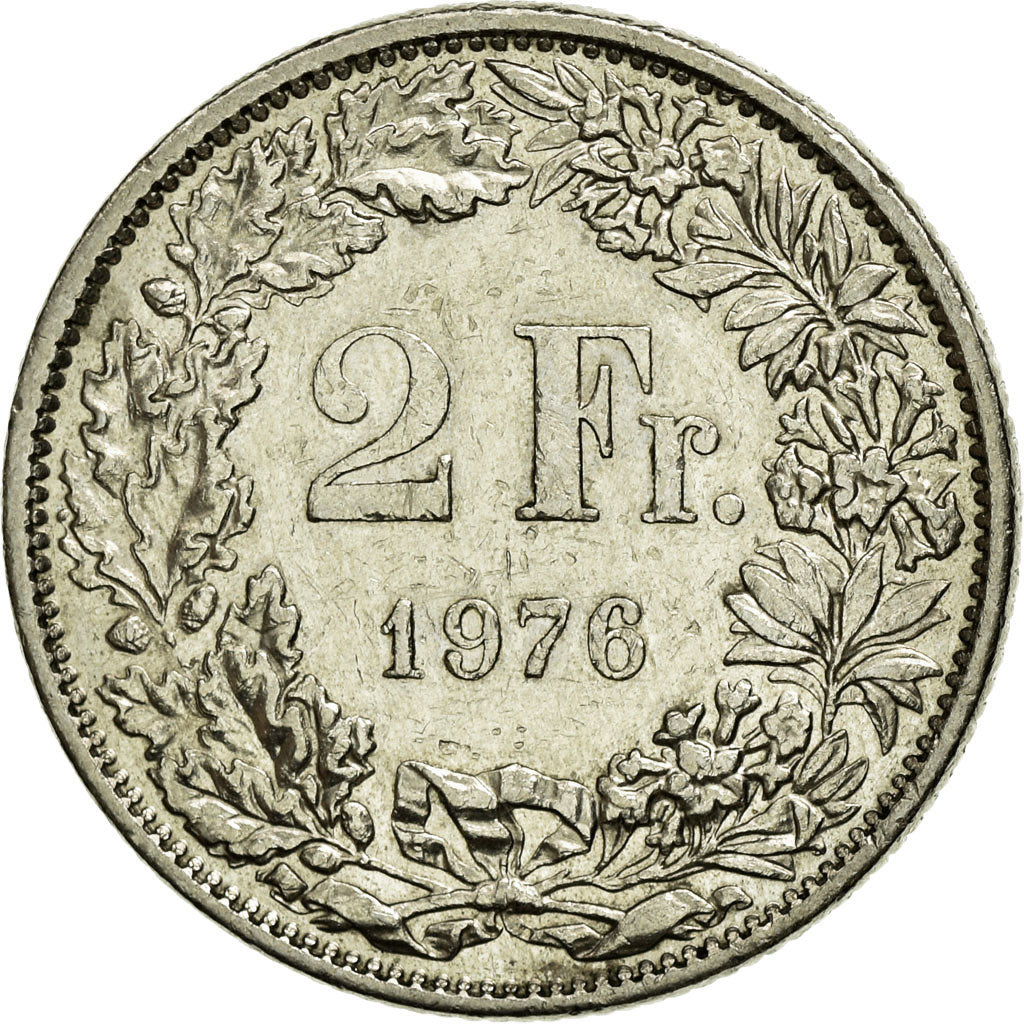 Coin, Switzerland, 2 Francs, 1976, AU(55-58), Copper-nickel, KM:21a.1
