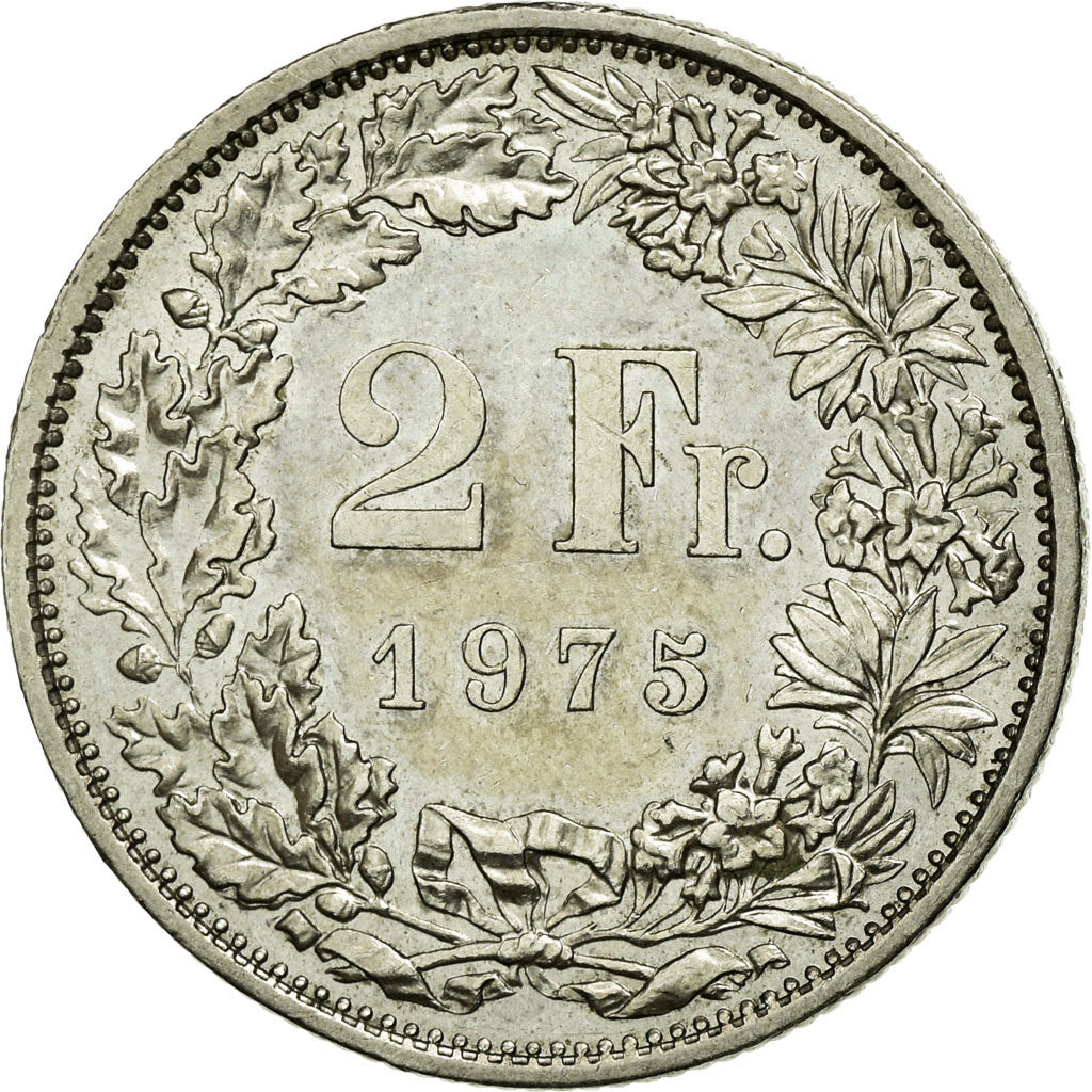 Coin, Switzerland, 2 Francs, 1975, AU(55-58), Copper-nickel, KM:21a.1