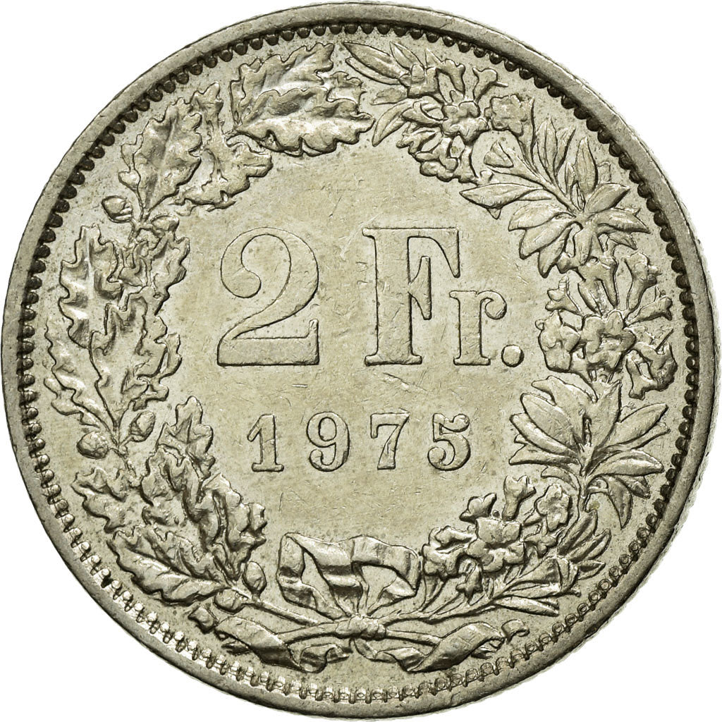 Moneta, Svizzera, 2 Francs, 1975, SPL-, Rame-nichel, KM:21a.1