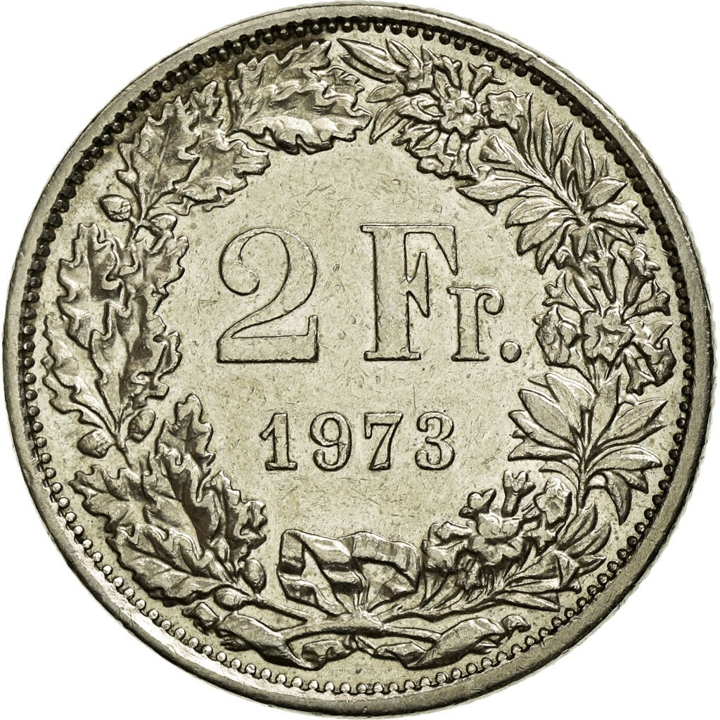 Coin, Switzerland, 2 Francs, 1973, AU(55-58), Copper-nickel, KM:21a.1