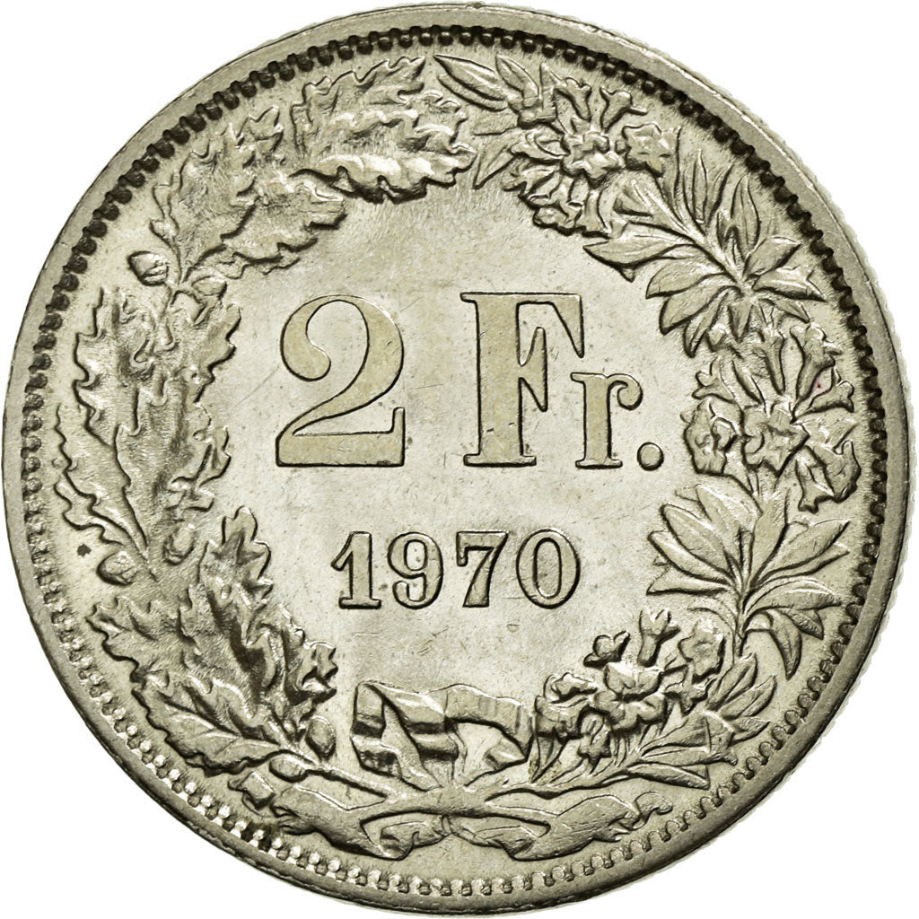 Moneta, Svizzera, 2 Francs, 1970, SPL-, Rame-nichel, KM:21a.1