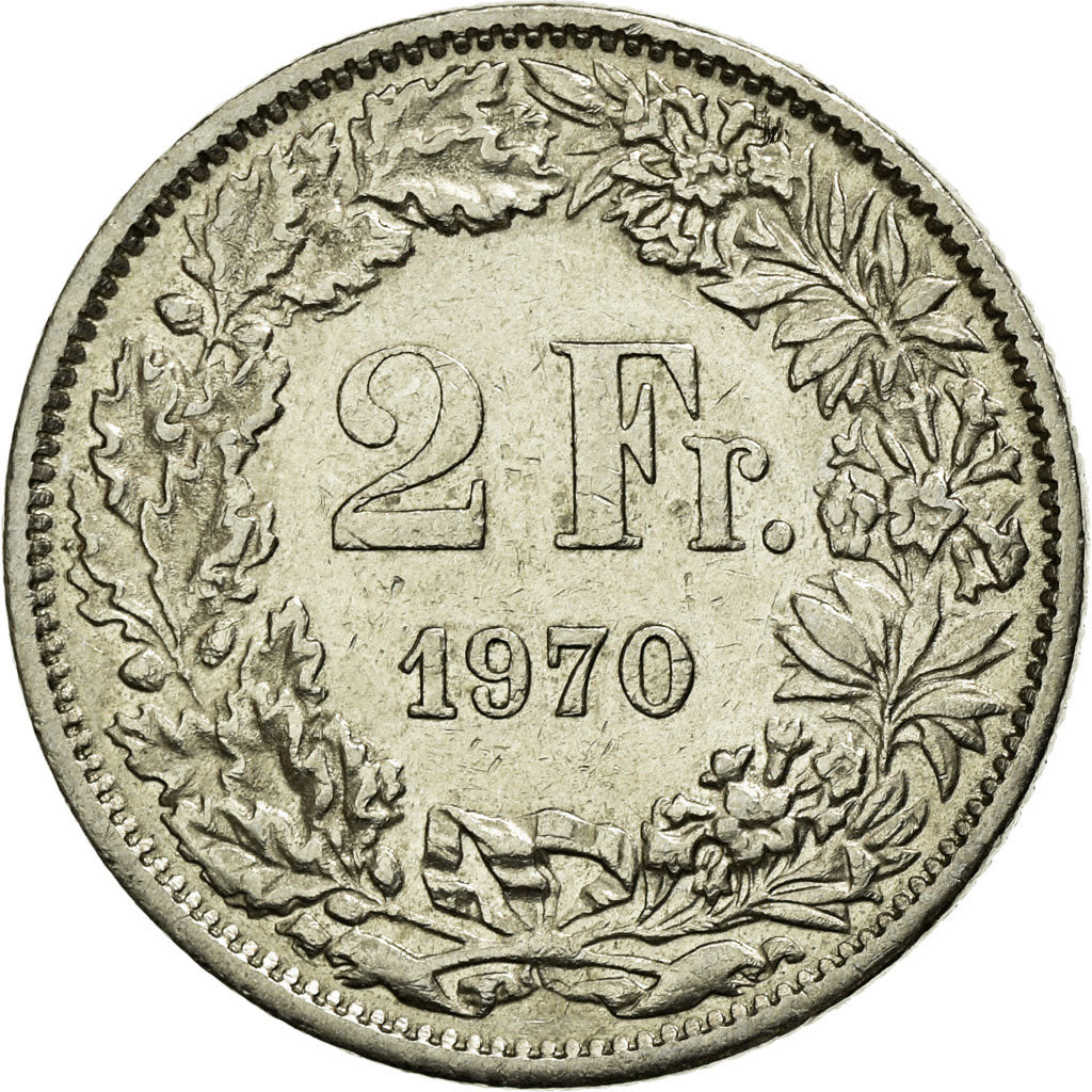 Moneta, Svizzera, 2 Francs, 1970, SPL-, Rame-nichel, KM:21a.1