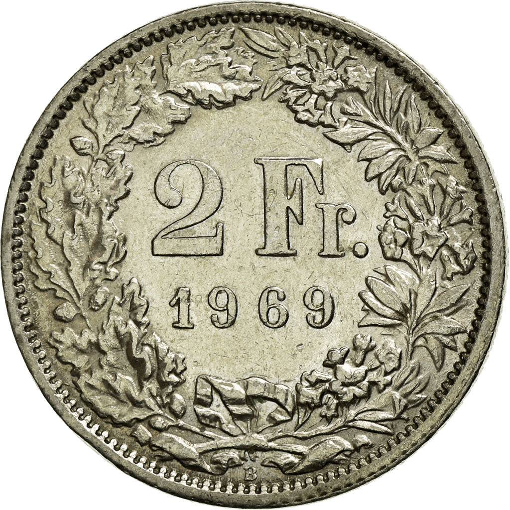 Coin, Switzerland, 2 Francs, 1969, Bern, AU(55-58), Copper-nickel, KM:21a.1