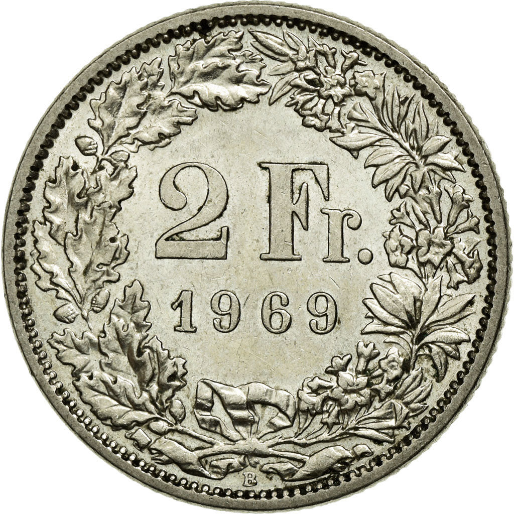 Coin, Switzerland, 2 Francs, 1969, Bern, AU(55-58), Copper-nickel, KM:21a.1