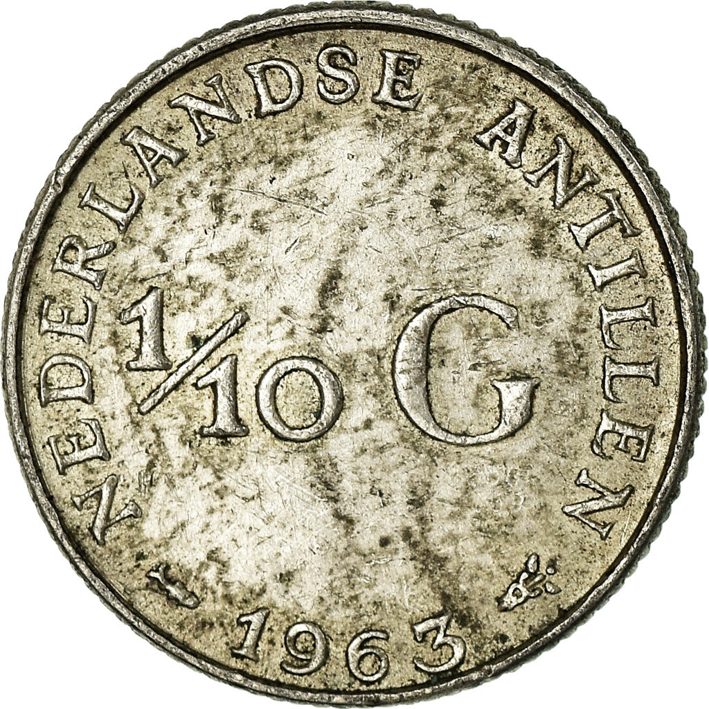 Coin, Netherlands Antilles, Juliana, 1/10 Gulden, 1963, EF(40-45), Silver, KM:3