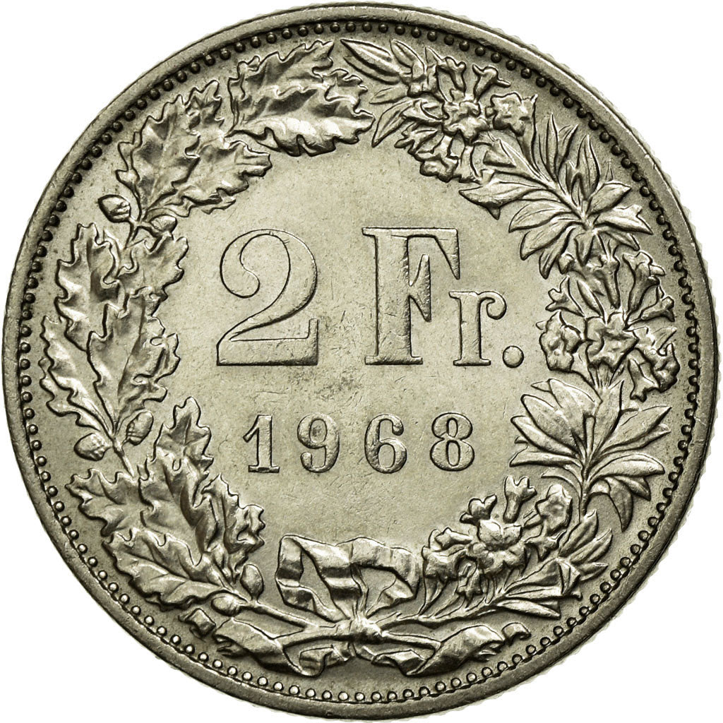 Coin, Switzerland, 2 Francs, 1968, Bern, AU(55-58), Copper-nickel, KM:21a.1