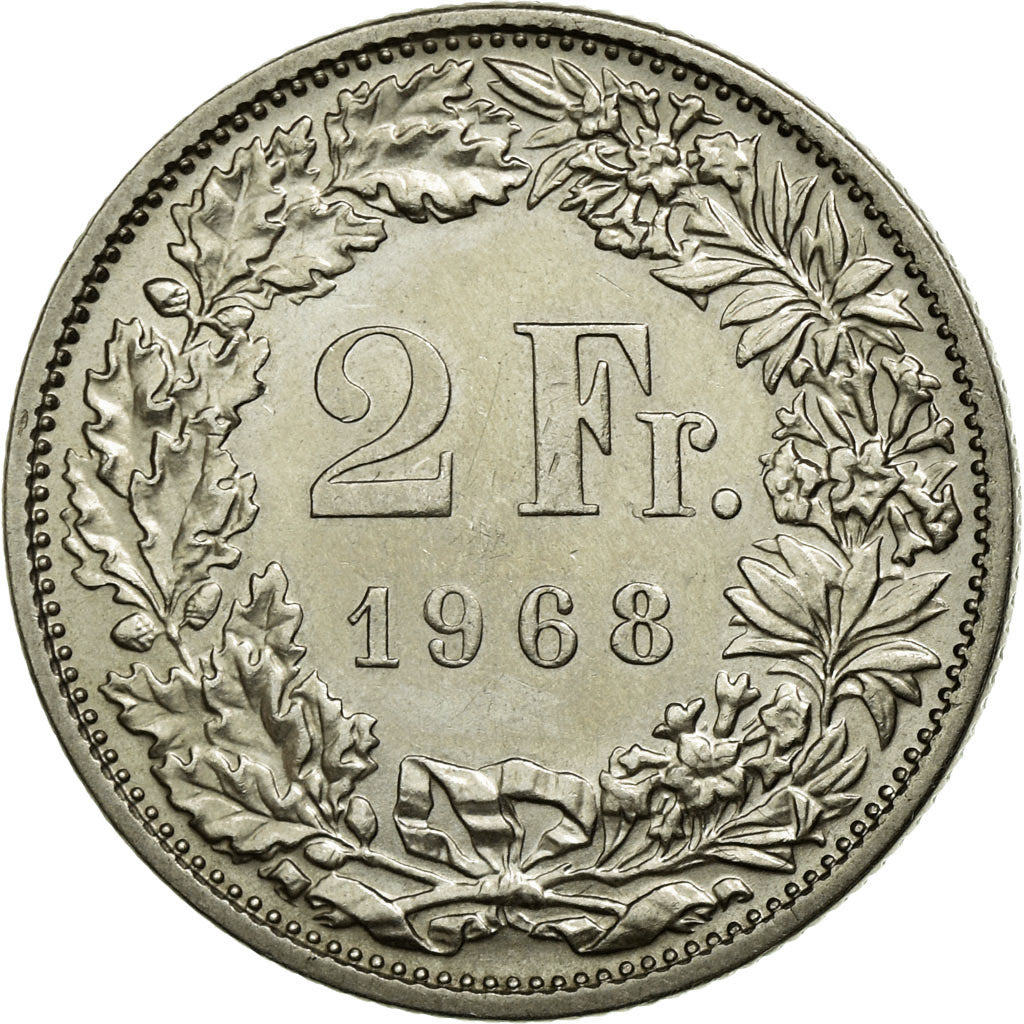 Coin, Switzerland, 2 Francs, 1968, Bern, AU(55-58), Copper-nickel, KM:21a.1