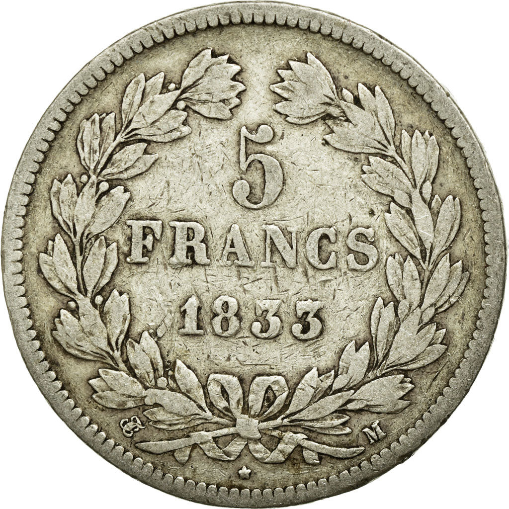 Coin, France, Louis-Philippe, 5 Francs, 1833, Toulouse, VF(20-25), Silver