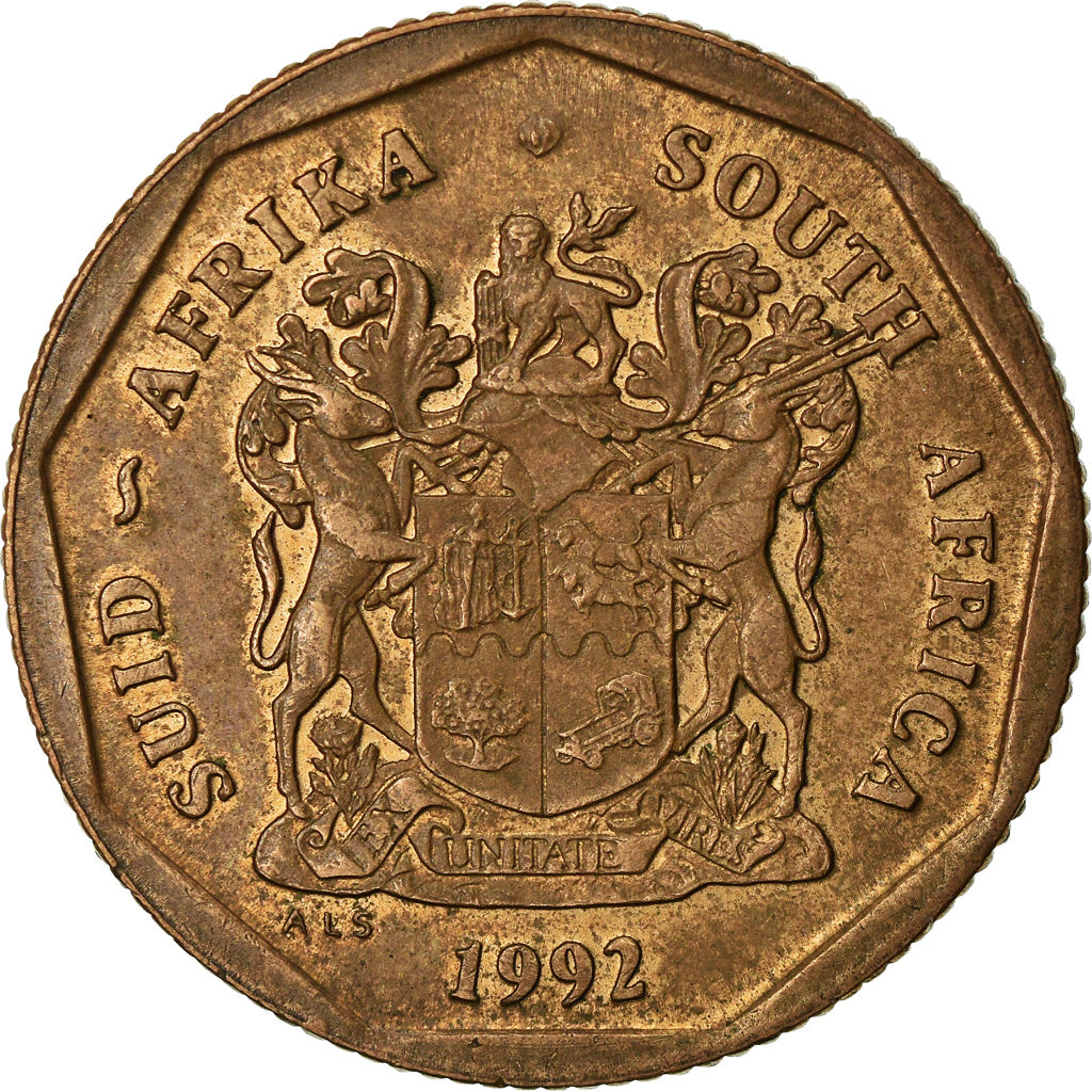 Moneda, Sudáfrica, 50 Cents, 1992, Pretoria, MBC, Bronce chapado en acero