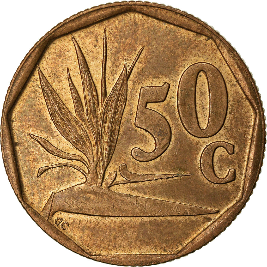 Moneda, Sudáfrica, 50 Cents, 1992, Pretoria, MBC, Bronce chapado en acero