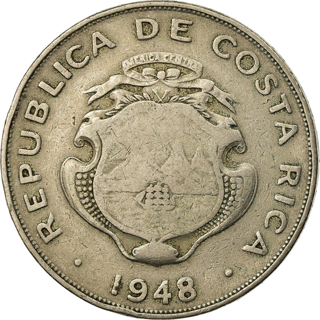 Moneta, Costa Rica, Colon, 1948, EF(40-45), Miedź-Nikiel, KM:177