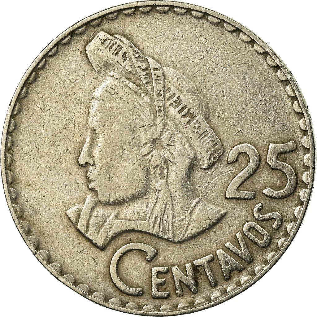 Moneta, Guatemala, 25 Centavos, 1976, BB, Rame-nichel, KM:272